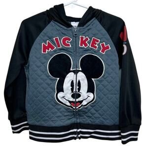 Disney Mickey Mouse Quilted Hoodie Jacket For Kids Gray & Black 3T